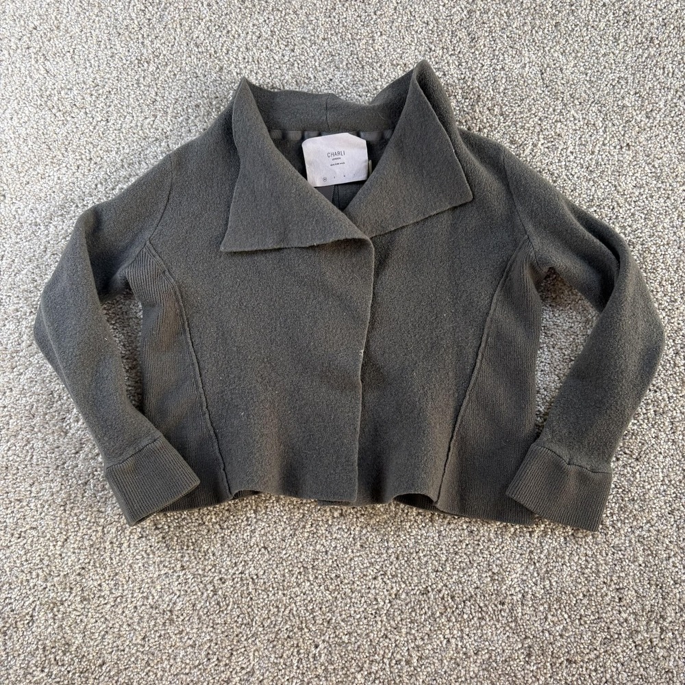 Charli London Jacket Womens XS Gray Wool Open Front Collared Short Unlined